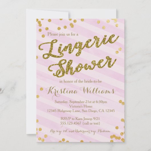 ピンクとゴールドの下着 ブライダルシャワーの招待状 招待状 (正面)