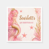 ピンクとゴールドの人魚の誕生日 スタンダードカクテルナプキン (正面)