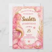 ピンクとゴールドの人魚姫の誕生日招待状カード 招待状 (正面)