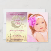 ピンクとゴールドの人魚 1歳の誕生日 招待状 (正面)