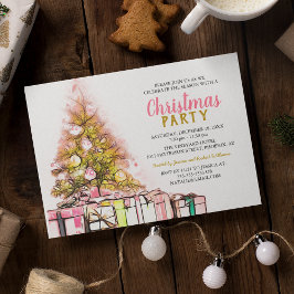 ピンクとゴールドの会社のクリスマスパーティーの招待状 招待状