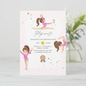 ピンクとゴールドの体操3歳の誕生日パーティー 招待状 (スタンド正面)