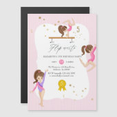 ピンクとゴールドの体操 5歳の誕生日パーティー マグネット招待状 (正面/裏面)