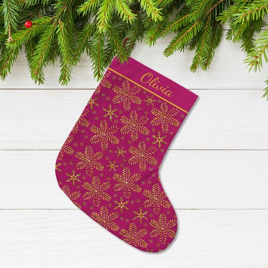 ピンクとゴールドの名入れ ラージクリスマスストッキング