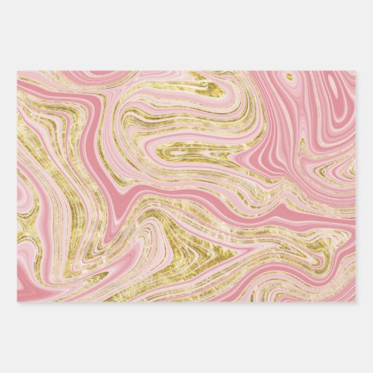 ピンクとゴールドの大理石のような見た目 ラッピングペーパーシート (正面3)