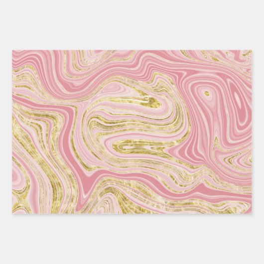 ピンクとゴールドの大理石のような見た目 ラッピングペーパーシート (正面2)