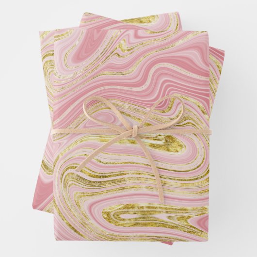 ピンクとゴールドの大理石のような見た目 ラッピングペーパーシート (インサイチュ)