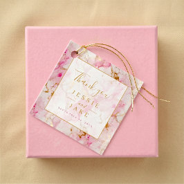 ピンクとゴールドの大理石の結婚式 フェイバータグ