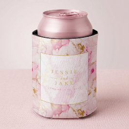 ピンクとゴールドの大理石の結婚式 缶クーラー