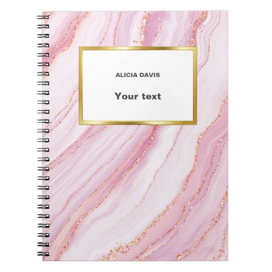 ピンクとゴールドの大理石 | あなたの名前 ノートブック (正面)