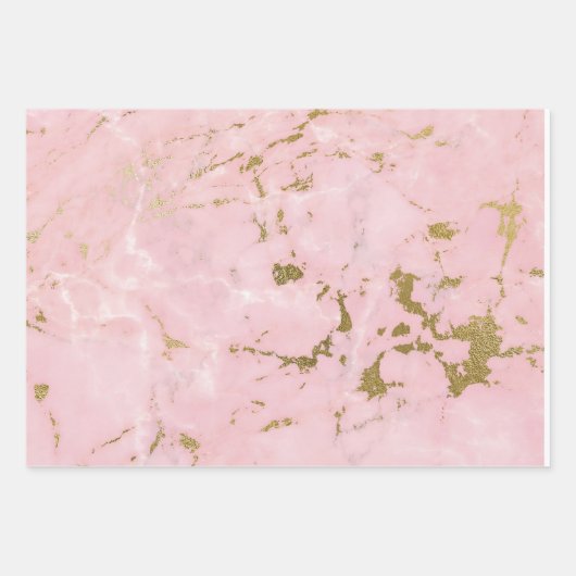 ピンクとゴールドの大理石 ラッピングペーパーシート (正面2)