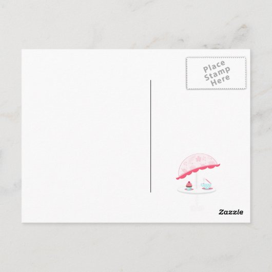 ピンクとゴールドの女の子 3歳の誕生日ティーパーティー ポストカード (裏面)