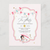 ピンクとゴールドの女の子 3歳の誕生日ティーパーティー ポストカード (正面)