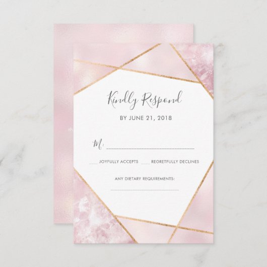 ピンクとゴールドの幾何学的なRSVPカード 招待状 (正面/裏面)