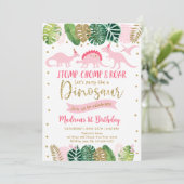 ピンクとゴールドの恐竜の女の子の誕生日 招待状 (スタンド正面)