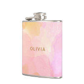 ピンクとゴールドの抽象的な水彩画のオーダーメイドウェディング フラスク (左)