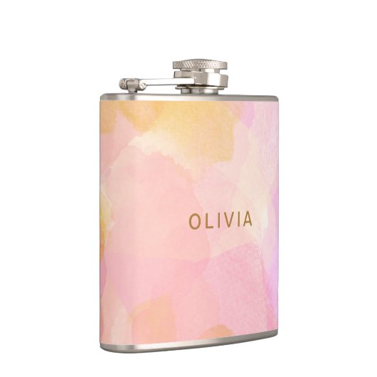 ピンクとゴールドの抽象的な水彩画のオーダーメイドウェディング フラスク (右)