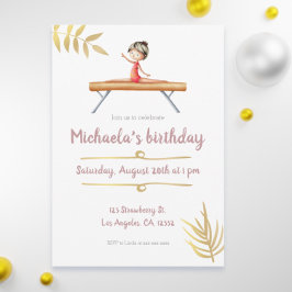 ピンクとゴールドの新体操の女の子 ビーム 誕生日 招待状