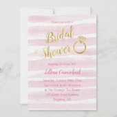 ピンクとゴールドの水彩ストライプ ブライダルシャワー 招待状 (正面)