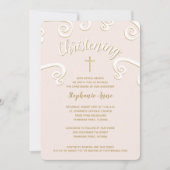 ピンクとゴールドの洗礼式スクロール 招待状 (正面)