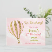 ピンクとゴールドの熱気球の誕生日招待状 招待状 (スタンド正面)
