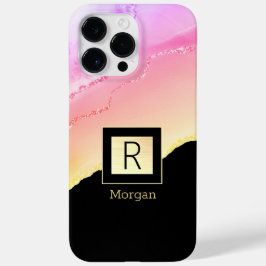 ピンクとゴールドの瑪瑙 名前とモノグラム ブラック＆ゴールドボックス Case-Mate iPhone 14 PRO MAXケース