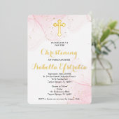 ピンクとゴールドの箔マーブル洗礼招待状 箔招待状 (立ち正面)