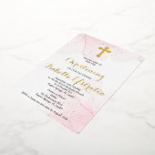 ピンクとゴールドの箔 マーブル 誕生会招待状 箔招待状 (回転した状態)