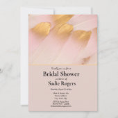 ピンクとゴールドの羽根 ブライダルシャワー 招待状 (正面)
