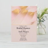 ピンクとゴールドの羽根 ブライダルシャワー 招待状 (スタンド正面)