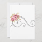 ピンクとゴールドの花とダイヤモンドの結婚式 サンキューカード (裏面)