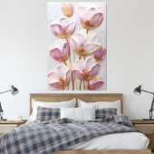 ピンクとゴールドの花のテクスチャ抽象壁画 キャンバスプリント (インサイチュ (寝室))