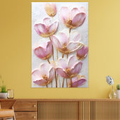 ピンクとゴールドの花のテクスチャ抽象壁画 キャンバスプリント (インサイチュ (リビング))