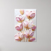 ピンクとゴールドの花のテクスチャ抽象壁画 キャンバスプリント (正面)