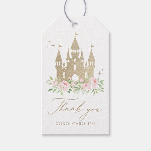 ピンクとゴールドの花のプリンセス誕生日 ギフトタグ (正面)