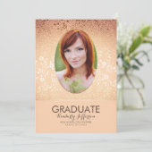 ピンクとゴールドの花をあしらったおしゃれな写真 卒業パーティー 招待状 (スタンド正面)