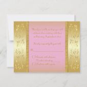 ピンクとゴールドの花柄の出欠確認カード 招待状 (裏面)