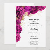 ピンクとゴールドの花柄の結婚式招待状 招待状 (正面/裏面)