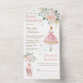 ピンクとゴールドの花柄バレリーナベビーシャワー オールインワン招待状 (内側)