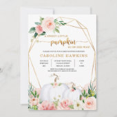 ピンクとゴールドの花柄パンプキン 秋のベイビーシャワー招待状 招待状 (正面)