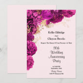 ピンクとゴールドの花柄 ウェディングアニバーサリーパーティー 招待状 (正面/裏面)