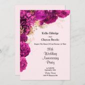 ピンクとゴールドの花柄 ウェディング アニバーサリー パーティー 招待状 (正面/裏面)