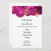 ピンクとゴールドの花柄 ウェディング アニバーサリー パーティー 招待状 (正面/裏面)