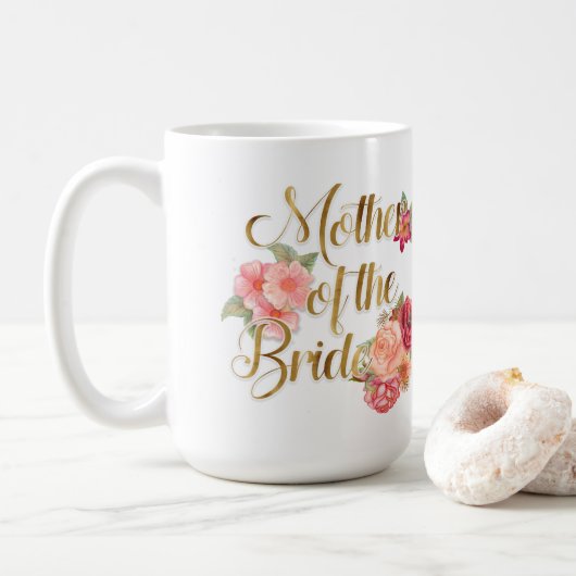 ピンクとゴールドの花柄 花嫁の母マグカップ コーヒーマグカップ (ドーナツ)