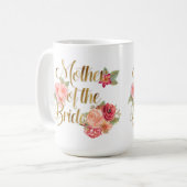 ピンクとゴールドの花柄 花嫁の母マグカップ コーヒーマグカップ (正面左)
