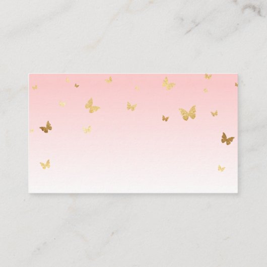 ピンクとゴールドの蝶々のおむつラッフルチケット エンクロージャーカード (裏面)