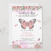 ピンクとゴールドの蝶のキス招待状 招待状 (正面)