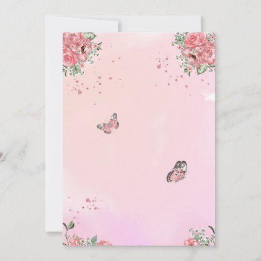 ピンクとゴールドの蝶のキス 誕生日招待状 招待状 (裏面)