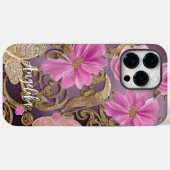 ピンクとゴールドの蝶の名入れ Case-Mate iPhoneケース (裏面 (横))