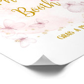 ピンクとゴールドの誕生日写真ブーステーブルサイン ポスター (角)